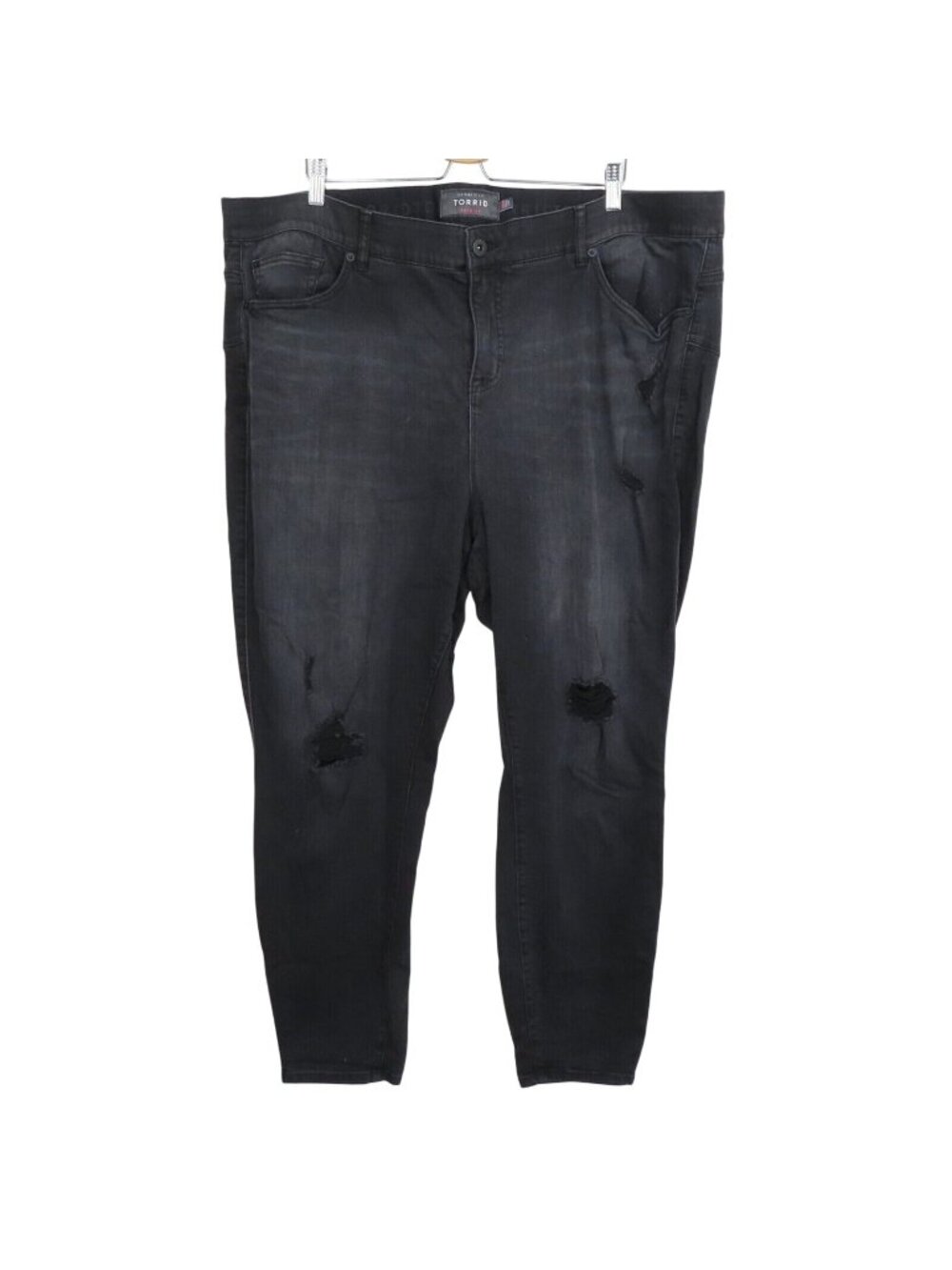 Torrid Plus Size 26 R Bombshell Skinny Black Wash Distressed Denim Jeans Stretch